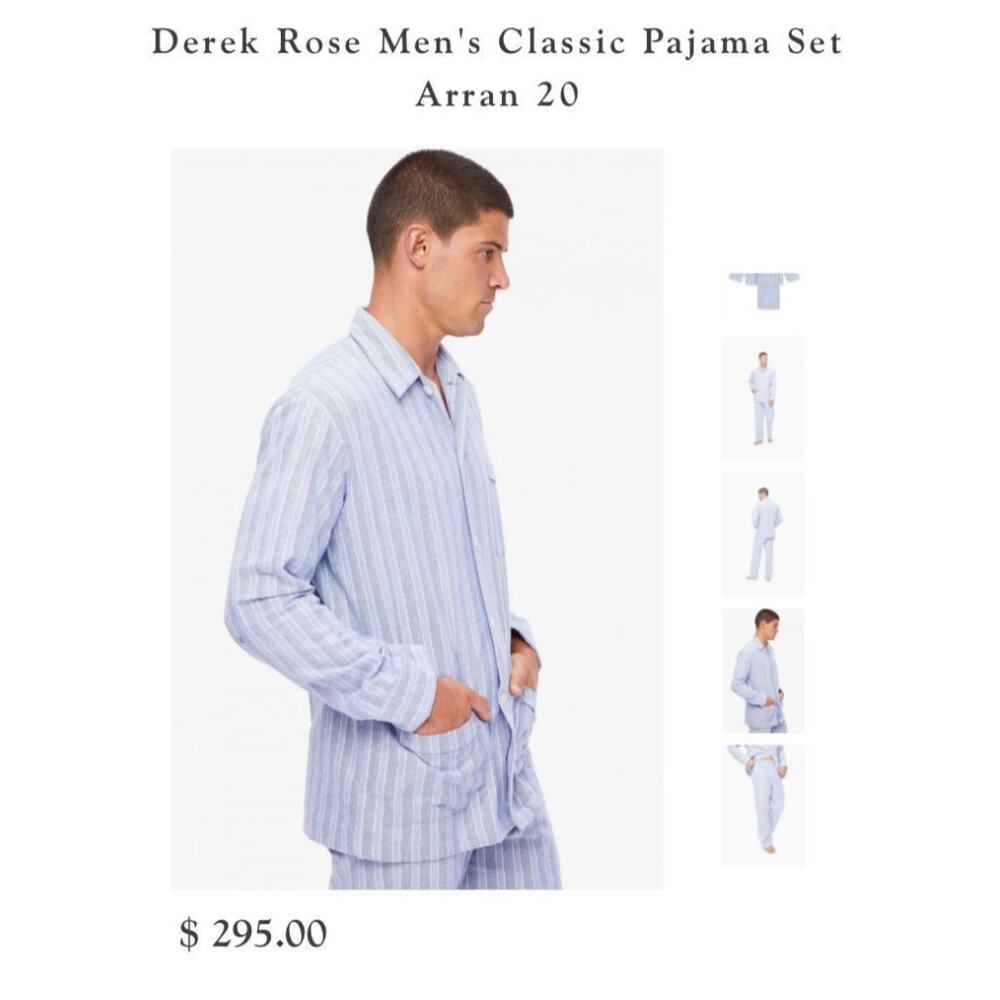 Derek Rose London MEN'S Classic FIT PAJAMA Top Arran 20 Brushed Cotton Blue S